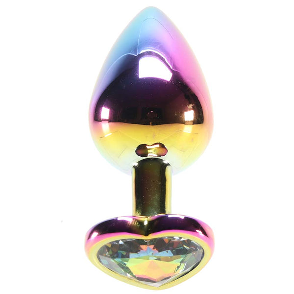Medium Aluminum Plug with Rainbow Heart Gem in Multicolor